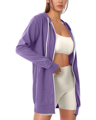 Image of GIVON Basic Lightweight Zip-Up Hoodie Long Sleeve Thin Jacket for Women with Plus Size