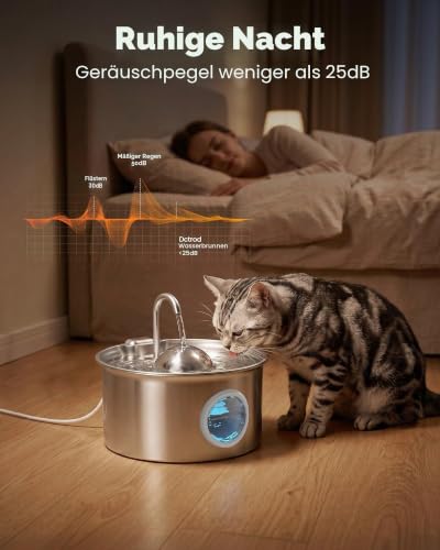 Katzenbrunnen Edelstahl Trinkbrunnen für Katze: Katzen Trinkbrunnen - 2.6L Wasserbrunnen für Katzen - Katzentrinkbrunnen für Hunde… – Ansicht 3