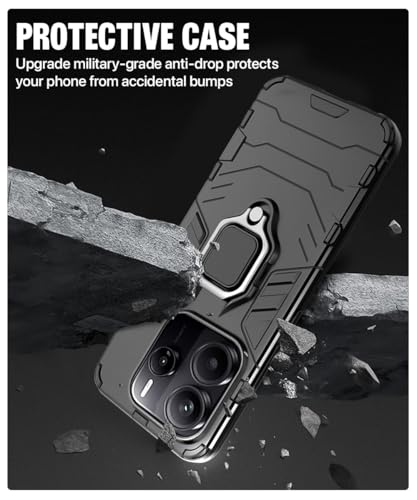 Image of WOW IMAGINE Shock Proof Back Case Mobile Cover for Redmi Note 14 SE 5G | Redmi Note 14 5G | Back Cover Case (Tough Armor | Hybrid PC + TPU | Ring Holder & in-Built Kickstand | Black)