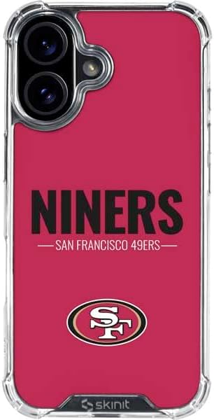 Skinit Clear Phone Case Compatible with iPhone 16 - Officially Licensed NFL San Franciso 49ers Black & White Design