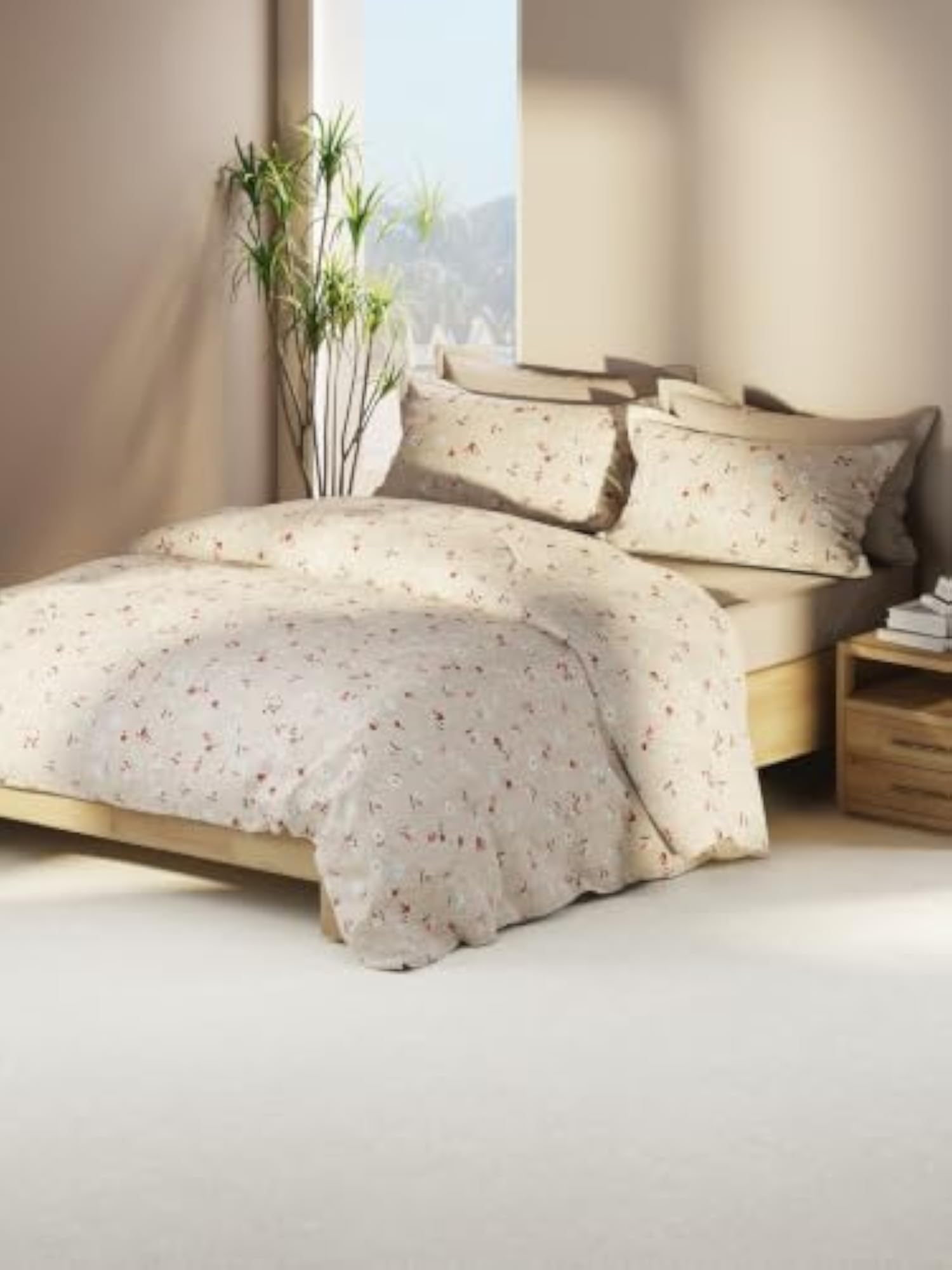 Super Soft Microfiber Double Comforter, Floral-Khaki
