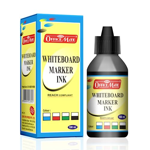 Image of Soni Officemate Whiteboard Marker Ink -100ml | Pack of 4 (Black)| Bright, Smooth & Long-Lasting Ink | Easy Wipe, Eco-Friendly