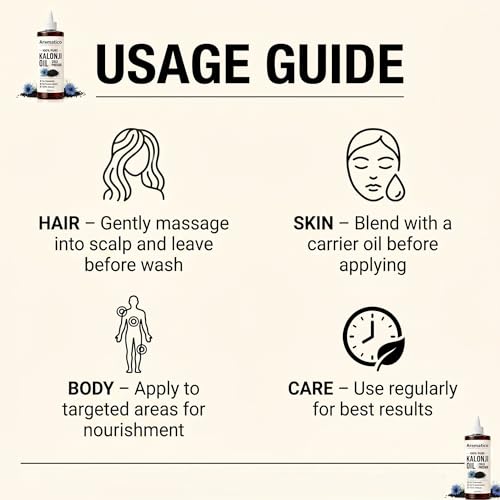 Image of AROMATICO Kalonji Oil for Hair Growth & Skin - Black Seed Oil for Hair Fall, Scalp Health & Hair Thickening | Nigella Sativa Hair Oil | 200ml