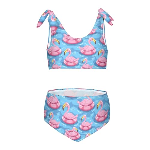 Flamingo Swimming Girls Two Piece Tankini Swimsuits Summer Bathing Suit Beach Swimwear Set, 5-6T