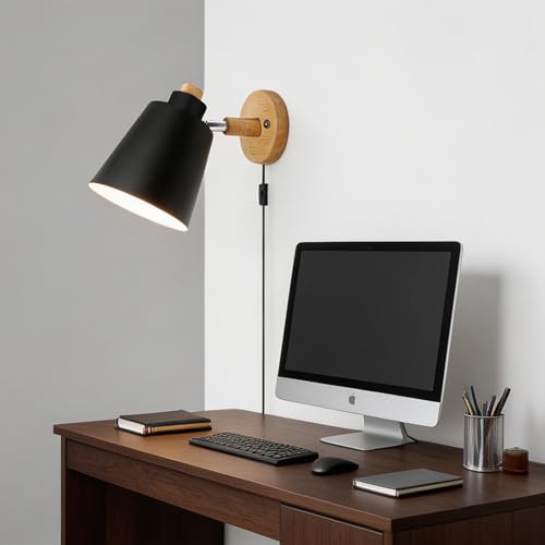 Aplique de pared vintage E27 con interruptor y cable enchufe negro