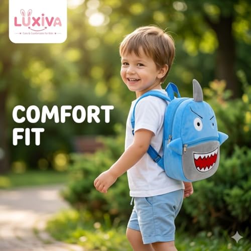 Image of Cartoon Plush Kids School Bag 2-6 Years | Soft Toy Backpack for Boys & Girls | Toddler Nursery Preschool Bag | Lightweight Adjustable Straps