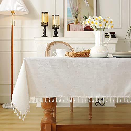 Image of Laolitou Rustic Tablecloth Cotton Linen Waterproof Tablecloths Burlap Table Cloths for Kitchen Dining Cloth Table Cloth for Rectangle Tables Coffee Lines Rectangle,55''x70'',4-6 Seats