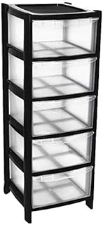 VTL® 5 Plastic Storage Drawers - Large Tower - Black Colour - Tall Tower