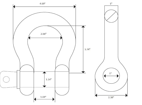 Hi-Gear Pack of 2 Bow Shackle 1" inch D-Ring 51 Ton 102000 Lbs Max Break Strength WLL Working Load Limit 8.5 Tons 18700 lbs 1-1/8' Screw Pin Heavy Duty Lifting Rigging Recovery (Blue/Galvanized) by Hi-Gear - Image 2