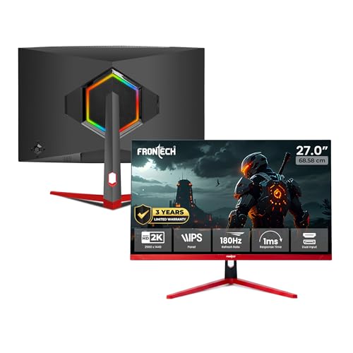 Image of FRONTECH 27-Inch QHD 2K Gaming Monitor (2560x1440) | 180Hz Refresh Rate | IPS Panel | HDMI & DP Dual Input | RGB Backlight | Eye Care | Wall Mount | 3-Year Warranty (MON-0085P)