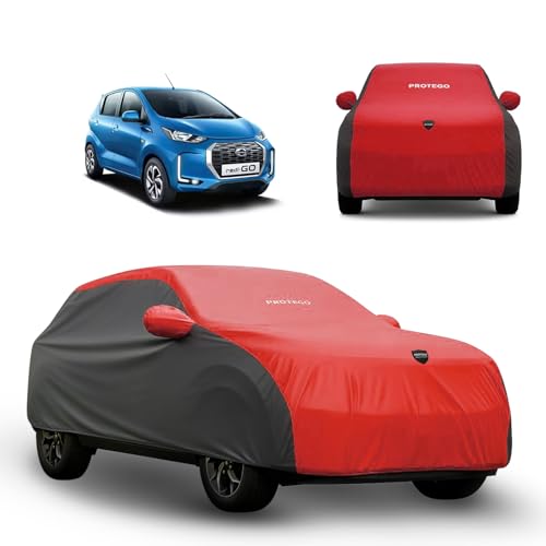 Image of PROTEGO Prime Series India's 1st Anti-Tear Car Cover for Datsun Redi Go | Heavy-Duty, Custom Fit, All Weather Protection | 100% Waterproof, Windproof & Hail Resistant | 2-Year Warranty | Red + Black