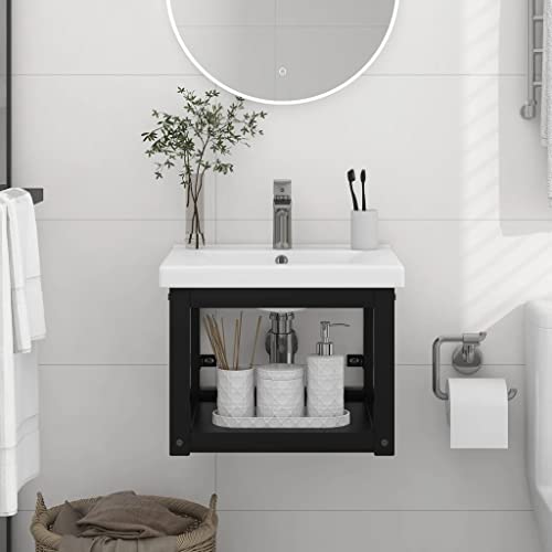 prissent Estructura para lavabo de pared negra, 40 x 38 x 31 cm, de hierro, mueble suspendido, baño, estante colgante, mueble de baño, sin lavabo, mueble suspendido, muebles espacios, pequeños muebles