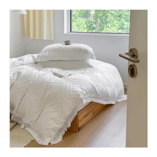 Funda de edredón de textura texturizada con flecos elegantes para cama queen 7