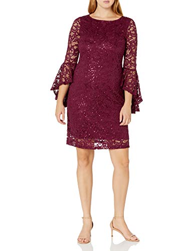 Ronni Nicole Women's Bell Sleeve lace Shift, Burgundy, 14