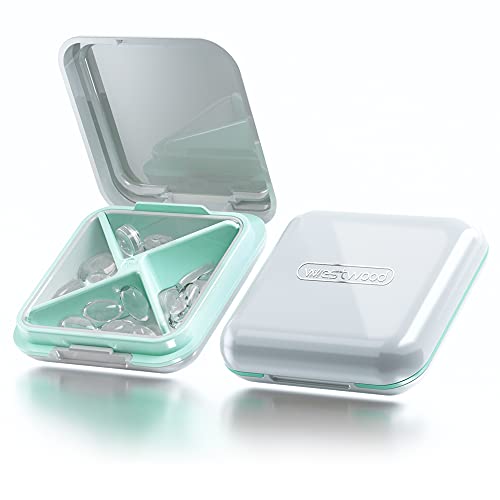 Small Pill Box, BPA Free Pill Case with 4 Large Compartmensts to Hold Vitamins, Moistureproof Pill Holder Portable Pill Box Organiser for Travel (White)