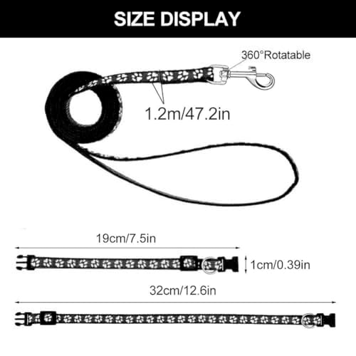 Verstellbares Welpenhalsband und Leine, weiches Halsband mit Pfotenabdruck für kleine und mittelgroße Hunde und Katzen