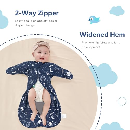 Image of ZIGJOY Swaddle Sleep Sack 6-12 Months, 1.0 Tog Cotton Baby Swaddle Blanket | 100% Cotton - Soft & Breathable & Non-shrink, 2-way Zipper for Easy Diaper Changes, Long Sleeves Allow Self-soothing