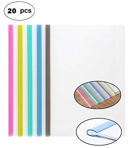 Plastic File Folder Sliding Bar Report Covers (with Clear U-Type Sliding Bar), Transparent Resume Presentation File Folders Organizer Binder for A4 Size Paper, 5 Color 20 Pieces