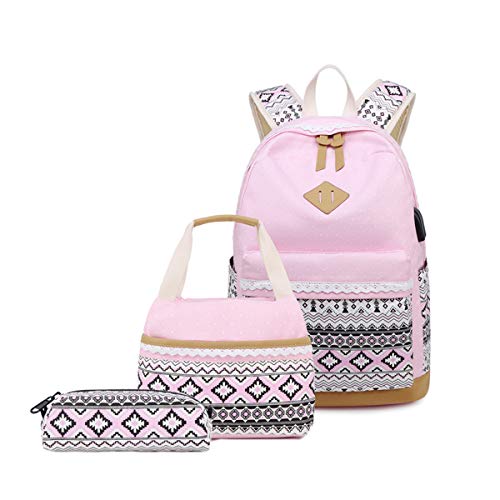 VIDOSCLA: Mochila escolar de lunares  3 unidades  con caja para alumnos Rosa