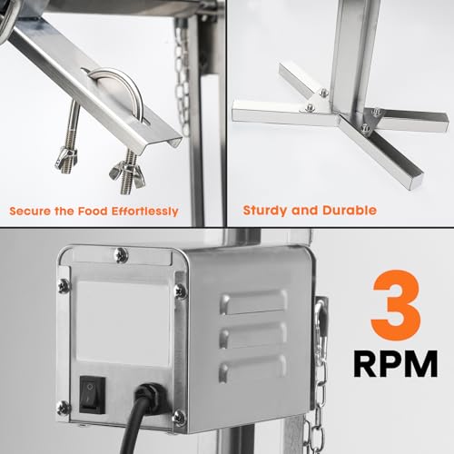 DOBADN Spanferkelgrill mit Motor 60kg Belastbarkeit, Elektrischer Grillspieß Edelstahl mit 5-Stufig Höhenverstellbar, Spießbratengrill für Lamm, Schwein & Outdoor BBQ Gartenparty