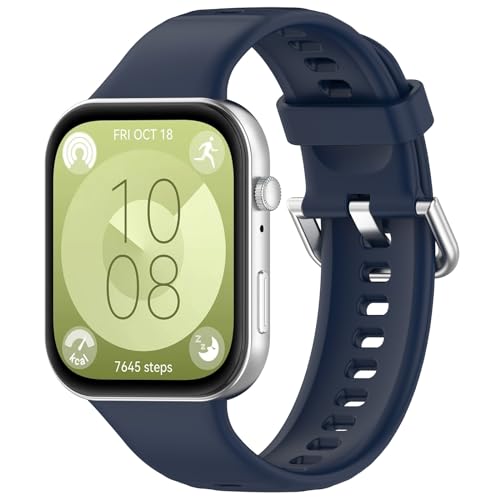 Haofun Silicona Correa para Huawei Watch Fit 4/4 pro/ 3 Mujer Hombre, Hebilla de Acero Inoxidable, Pulsera Reemplazo Suave Silicona Deportiva Correa - Azul Medianoche