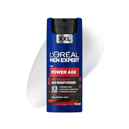 L'Oréal Crema hidratante para hombre, Antiarrugas y antienvejecimiento, Con ácido hialurónico hidratante para el envejecimiento, Para pieles secas y apagadas, Men Expert Power Age, 100ml