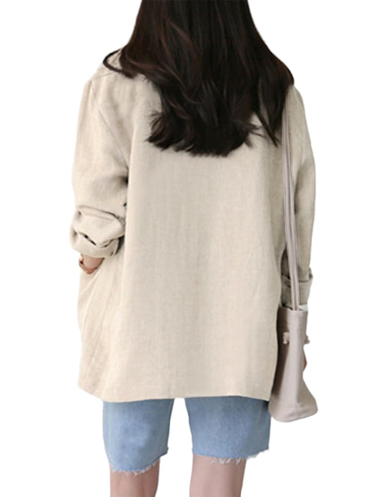 IDEALSANXUN Blazer décontracté à manches longues en lin pour femme