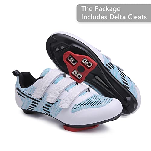 Unisex Road Bike Cycling Shoes Compatible with Peloton Shimano SPD Bike Riding Shoes for Men Women, 3 Straps, Pre-Installed Delta Cleats for Indoor Outdoor Cycling Biking2