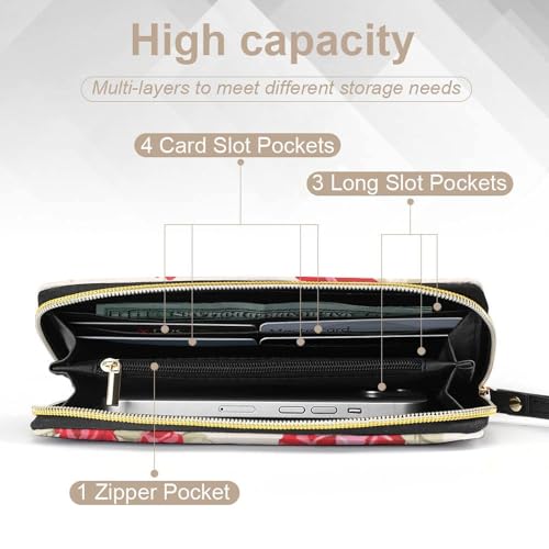 Rose Portable Long Wallet for Women Men Zipped Travel Purse Credit Card Holder Coin Pouch4