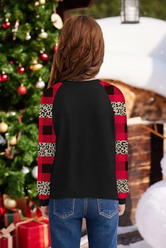 Image of BesserBay Girl's Christmas Buffalo Plaid Raglan Top Funny Holiday Graphic Shirt 4-14 Years