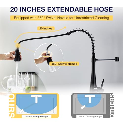 Image of Kitchen Faucets with Pull Down Sprayer, High Arc Single Handle Classic Stainless Steel Sink Faucet 1 or 3 Hole, Suitable for Farmhouse Camper Laundry Rv Bar, Matte Black
