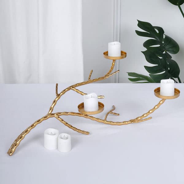 TABLECLOTHSFACTORY 2ft Gold Metal Tree Branch Candelabra Mercury Votive Candle Holders, Twig Branch Candle Stand