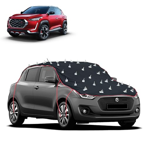 Image of Dog Protection Spike Car Cover for Nissan Magnite Bonnet to Roof Easy Installation with 4 Elastic Hook Strap | Anti-Scratch Soft Cotton Inner | Complete Protection from Street Dogs & Monkeys