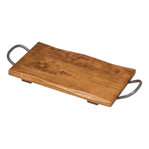 Tala Mesa grande de presentación y exhibición con asas de metal, madera de Hevea lacada, ideal para servir queso, panes y embutidos y perfecta para entrantes mixtos, mide 40 x 22 x 2 cm