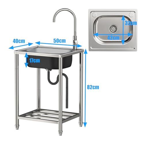 Fregadero independiente de acero inoxidable con soporte de metal estable 3