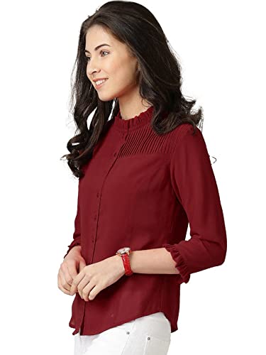 FELLAMO Girls Mandarin Collar 3/4 Sleeves shirt-45 Maroon Medium 1