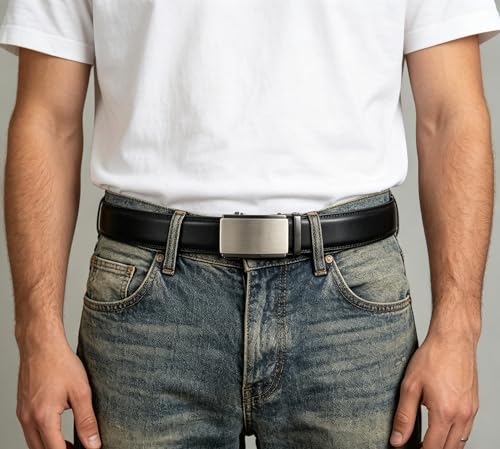 Image of Lingli Men's Belt,Ratchet Dress Belt with Automatic Buckle Brown /Black-Trim to Fit-35mm wide