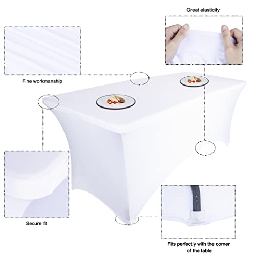 Ocves Stretch Tablecloth 6FT Spandex Table Covers 2 Pack Polyester Fitted Rectangular Stretchable Table Cover Wedding Party Cocktail Craft Exhibitions Washable Table Cover White 6ft (2pcs) - Image 2