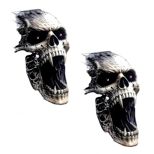2 autocollants tête de mort avec crocs - Autocollant résistant aux intempéries avec tête de mort et crocs pour casque de moto, capot de voiture et lunette...