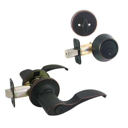 Designers Impressions Sedona Oil Rubbed Bronze Entry Lever With Matching Single Cylinder Deadbolt Combo Pack Keyed Alike (We Key Lock Orders Alike For Free) #TOP17