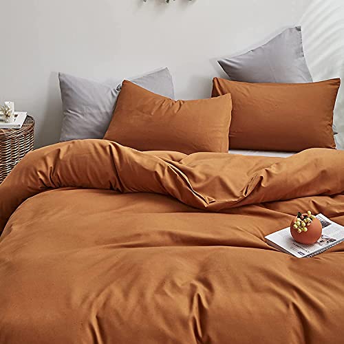 Wellboo Pumpkin Duvet Cover Sets Women Girls Solid Light Caramel Bedding Covers Queen Size Burnt Orange Comforter Cover Cotton Modern Plain Terracotta Blanket Covers Dusty Brown Brick Dorm Bed Luxury #TOP4