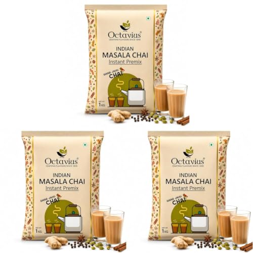 Image of Octavius Masala Chai Instant Premix Powder 1kg | Makes Up to 66 Cups | Kadak Indian Tea | Ready to Drink | For Vending Machine, Office & Home | Just Add Hot Water (Pack of 3)