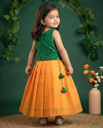 Image of Stanwells Kids Maroon & Yellow Combo Baby Girls Silk Lehenga Choli | Traditional Party Perfect & Festive Dress | Ethnic Outfit for Your Little Princess (6 Months-7 Years)