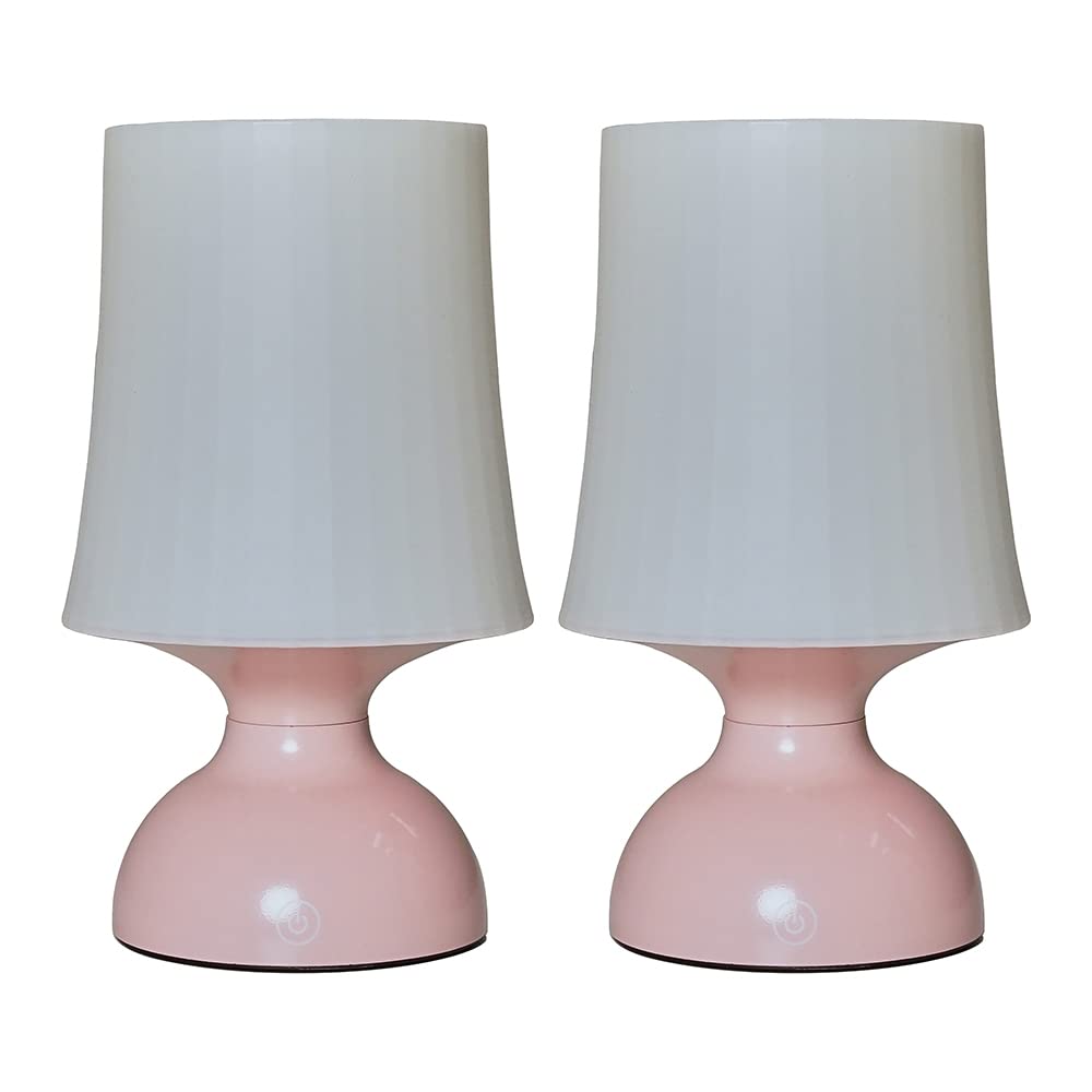 Minisun Pink | Wireless Led Touch Table Lamps With White Tapered Shades | Table Lamps, Home Décor & Improvement Essential | Set Of 2