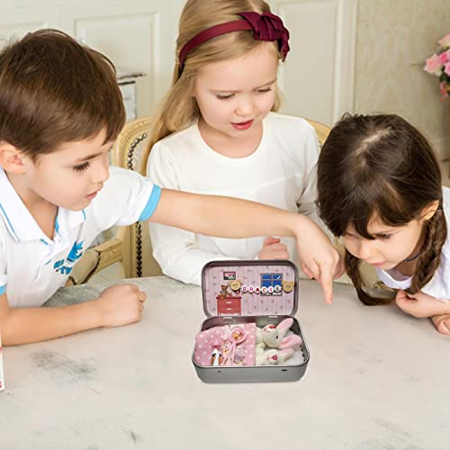 1 mini coelhinho pelúcia em uma lata, mini coelho pelúcia com bolso, coelho pelúcia macio em uma cai