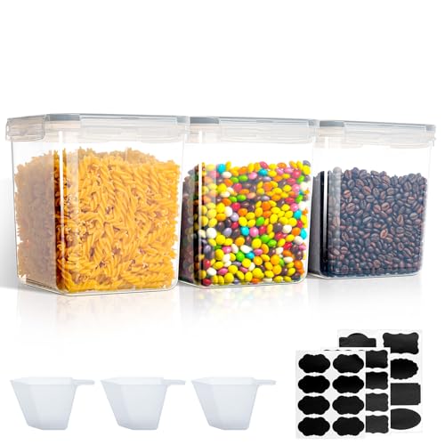 VINATO 2.5L Botes de Cocina 3 Piezas - Recipientes Herméticos Sin BPA con 24 Etiquetas y 3 Tazas Medidoras, Ideales para Cereales y Harina