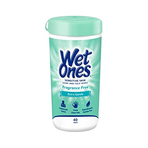 Wet Ones Hand and Face Wipes, Sensitive Skin Wipes | Unscented Wipes, Hand and Face Wipes Sensitive Skin, Wet Ones Sensitive Skin Wipes, 40 ct. Canister Cover