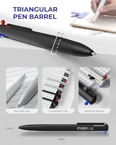 STAGEEK 3 Stück Mehrfarbig Pen, 3 Farben Mehrfarbiger Stift, 1,0 mm Mittlere Spitze, Weich Schreibende, Bunte Druckstifte für Büro, Schulbedarf, Notizen und Studenten Krankenschwestern