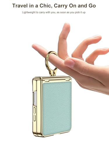 Image of Midkart Magnetic Leather Cover Compatible with Samsung Galaxy Z Flip 7 Release 2025 Hinge Protection Case Ring Holder Kickstand Electroplated with Front Glass and Camera Protection, Blue