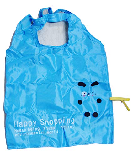 Reusable Shopping Tote Bag - Folded into a Bear - Blue
